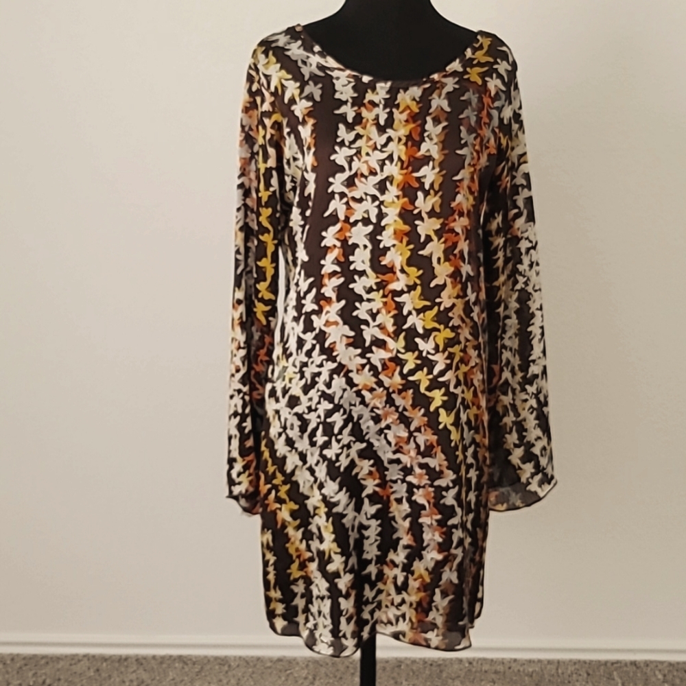 70's boho-inspired butterfly print flowy dress in small